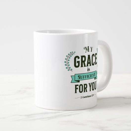 My Grace is Sufficient Scripture Teal ジャンボコーヒーマグカップ (正面右)