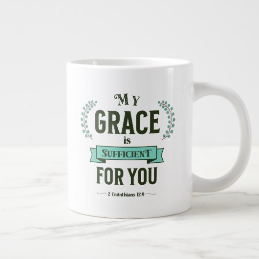 My Grace is Sufficient Scripture Teal ジャンボコーヒーマグカップ (右)