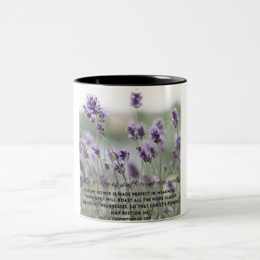 My Grace Purple Flowers Bible Verse Mug ツートーンマグカップ (中央)