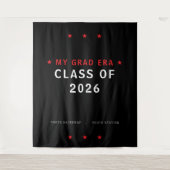 My Grad Era Class of 2026 Black Red Stars Photo タペストリー (正面)