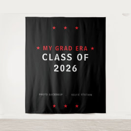 My Grad Era Class of 2026 Black Red Stars Photo タペストリー