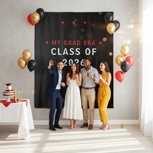 My Grad Era Class of 2026 Black Red Stars Photo タペストリー
