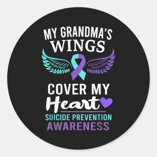 My Grandma's Wings Cover Heart Suicide Awareness R ラウンドシール (正面)