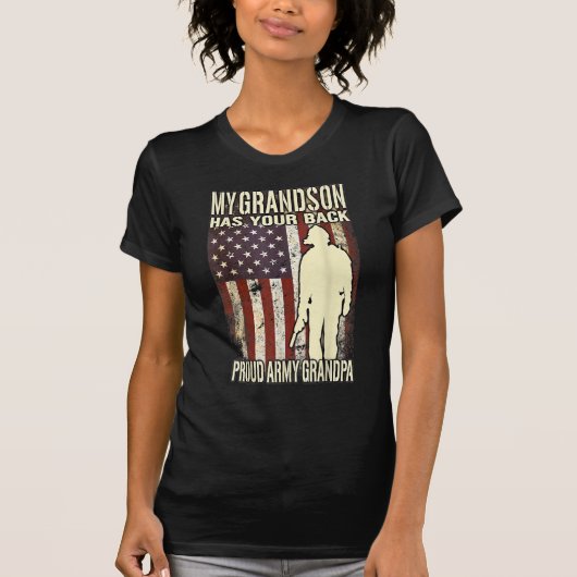 my grandson has your back - us flag proud army tシャツ (正面)
