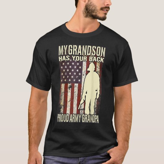 my grandson has your back - us flag proud army tシャツ (正面)