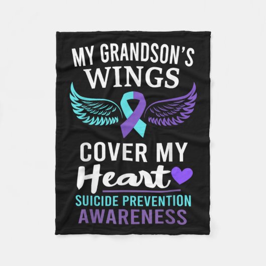 My Grandson's Wings Cover Heart Suicide Awareness フリースブランケット (正面)
