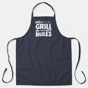 My Grill My Rules おもしろい BBQ Logo Navy Blue エプロン