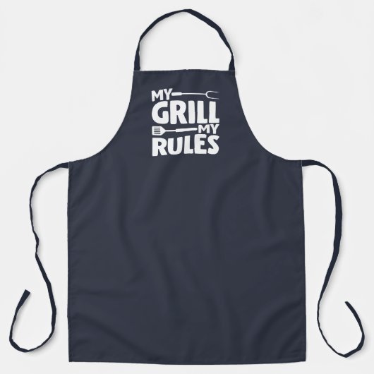My Grill My Rules おもしろい BBQ Logo Navy Blue エプロン (正面)