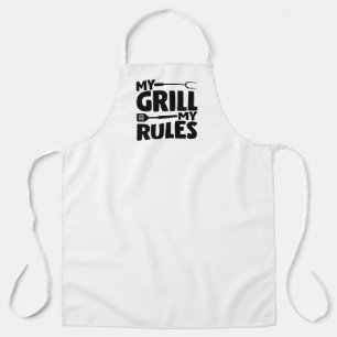 My Grill My Rules おもしろい BBQ Logo White エプロン