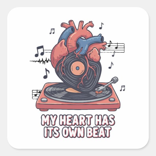"My Heart Has Its Own Beat" Funny Vinyl Record  スクエアシール (正面)