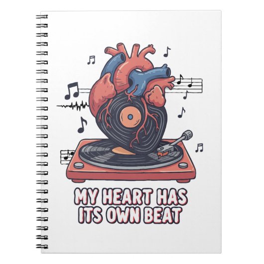 "My Heart Has Its Own Beat" Funny Vinyl Record ノートブック (正面)