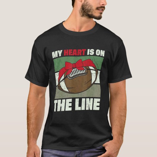 My Heart Is On The Line Offensive Lineman Retro Vi Tシャツ (正面)