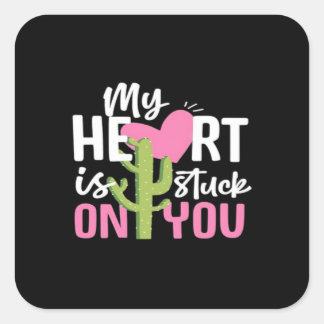 My Heart Is Stuck On You Cactus Heartfelt Design スクエアシール