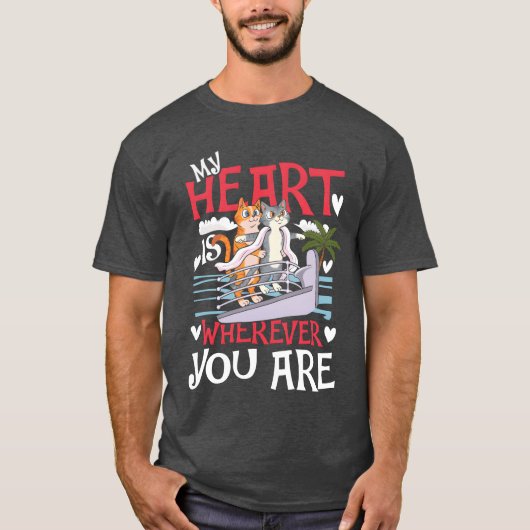 My Heart Is Whereever You Are Cats Cat Owner frien Tシャツ (正面)