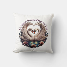 My Heart Swims Only for You Swan Heart T-Shirt クッション
