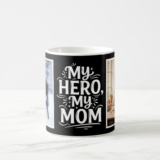 My Hero My Mom Bold Personalized 2 Photo Black コーヒーマグカップ (中央)