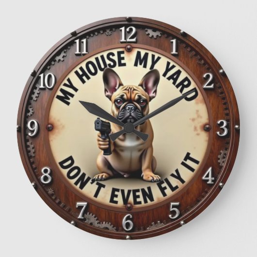 My House My Yard French Bulldog ラージ壁時計 (正面)