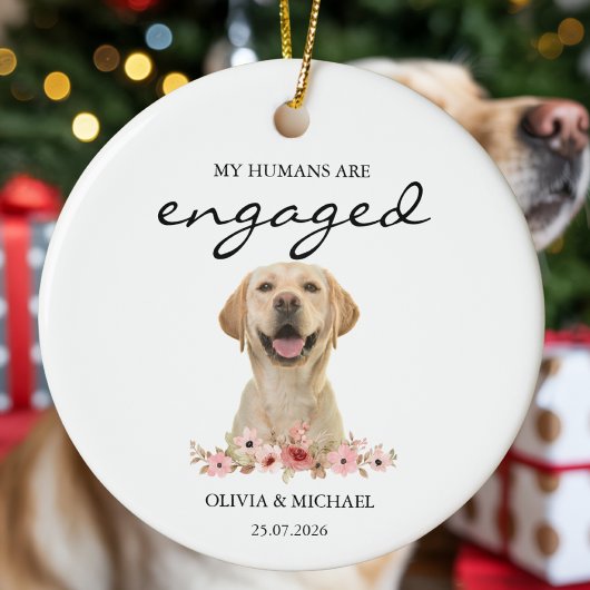 My Humans Are Engaged Personalized Dog Photo セラミックオーナメント