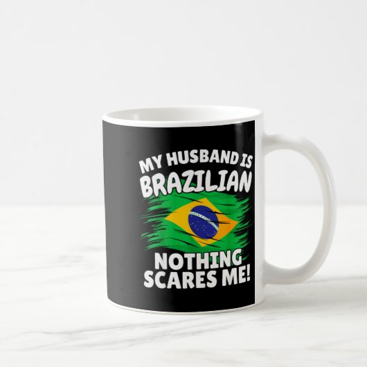My Husband Is Brazilian Funny Brazil Flag Gift For コーヒーマグカップ (右)