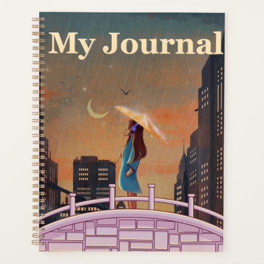 "My Journal" | 雨の夜の街並みとローファイアニメ プランナー手帳 (正面)