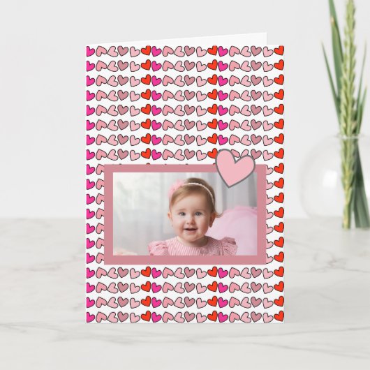 My Kid's Photo on Pink Hearts Valentine's Day Card カード (正面)