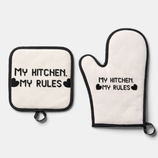 My kitchen my rules funny oven mitt & pot holder 鍋つかみ&鍋敷きセット