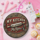 My Kitchen My Rules Rustic Farmhouse Rolling Pin ペーパープレート (パーティー)