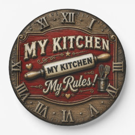 My Kitchen My Rules Rustic Farmhouse Rolling Pin ペーパープレート