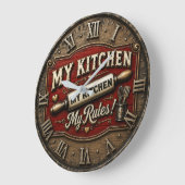 My Kitchen My Rules Rustic Farmhouse Rolling Pin ラージ壁時計 (傾斜)