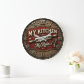My Kitchen My Rules Rustic Farmhouse Rolling Pin ラージ壁時計 (ホーム)