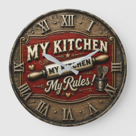 My Kitchen My Rules Rustic Farmhouse Rolling Pin ラージ壁時計