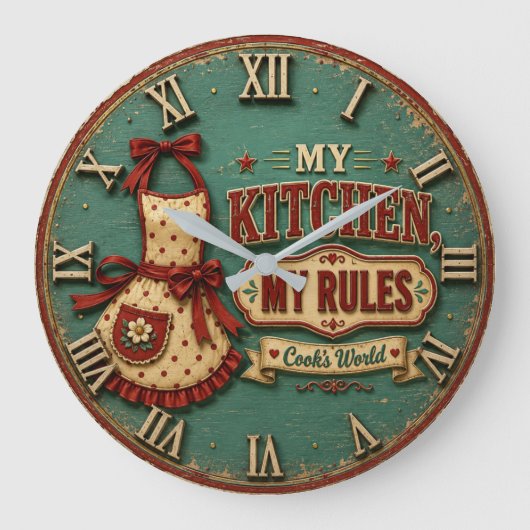 My Kitchen My Rules Vintage Farmhouse ラージ壁時計 (正面)