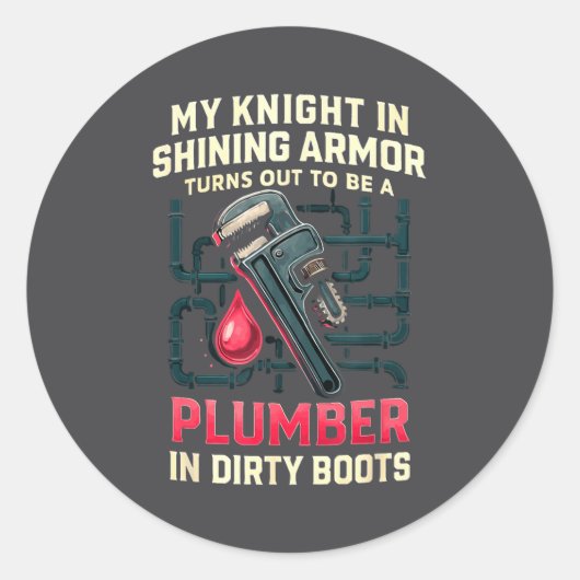 My Knight In Shining Funny Plumber Wife Women Girl ラウンドシール (正面)