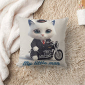 My Little Man Throw Pillow - Cute Kawaii Cat on Mo クッション (ブランケット)