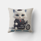 My Little Man Throw Pillow - Cute Kawaii Cat on Mo クッション (裏面)