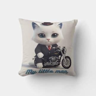 My Little Man Throw Pillow - Cute Kawaii Cat on Mo クッション