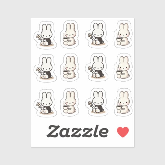 My little tiny bunny with cup and flower シール (シート)