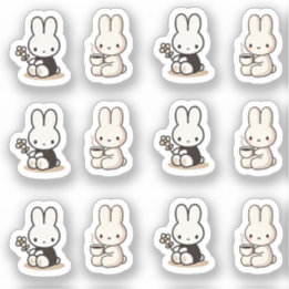 My little tiny bunny with cup and flower シール