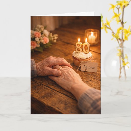 My Love 80th Birthday Romantic Candle Cupcake カード (黄色い花)