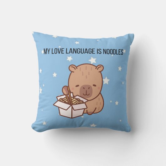 My Love Language Is Noodles | Kawaii Capybara Deco クッション (正面)