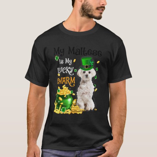 My Maltese Is My Lucky Charm Cute Dog Patricks Day Tシャツ (正面)