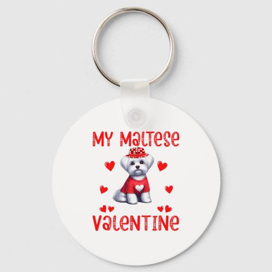 My Maltese Is My Valentine Hearts Costume Single O キーホルダー (正面)