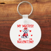 My Maltese Is My Valentine Hearts Costume Single O キーホルダー (正面)