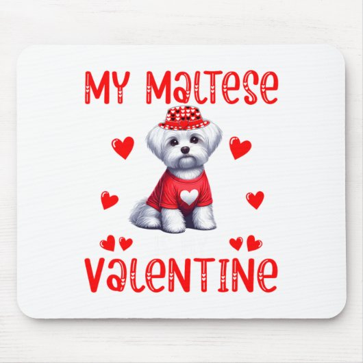 My Maltese Is My Valentine Hearts Costume Single O マウスパッド (正面)