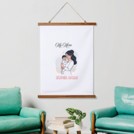 My Mom Super Mom Mother's Day Cute Baby & Mother  吊り下げ型タペストリー