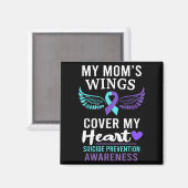 My Mom's Wings Cover Heart Suicide Awareness Ribbo マグネット (正面/裏面)