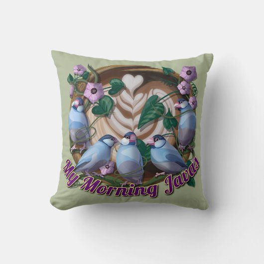 My morning JAVA with Java sparrows クッション (正面)