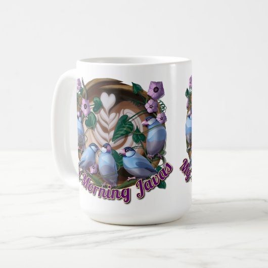 My morning JAVA with Java sparrows コーヒーマグカップ (正面左)