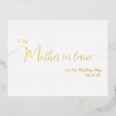 My Mother in Law on My Wedding Day Elegant Script 箔招待状ポストカード (正面)