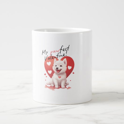 My Pawfect Valentine – 愛らしい白いJindo Puppy ジャンボコーヒーマグカップ (正面)